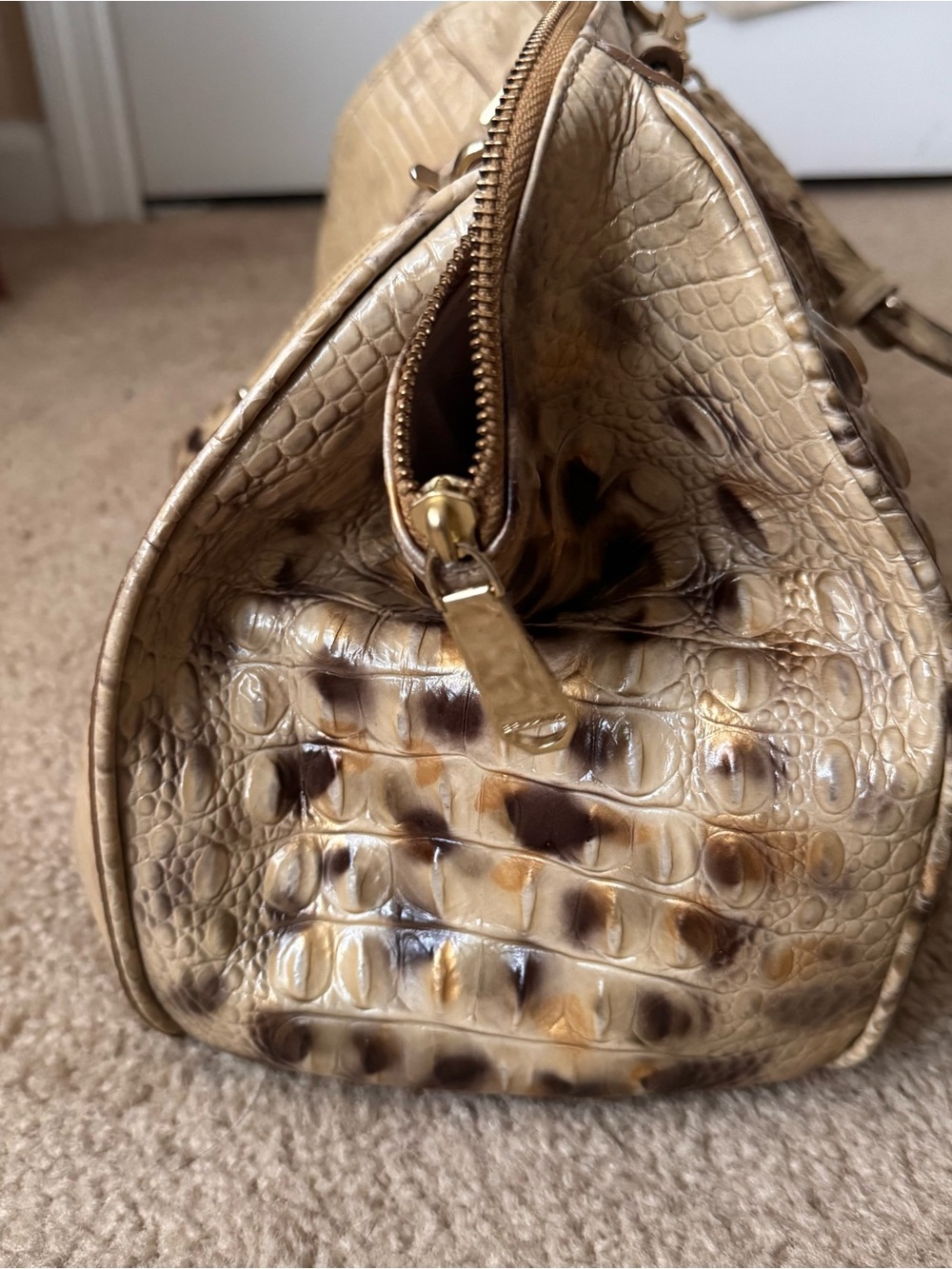 Brahmin Beige Croc-Embossed Satchel with Dark Ombre Spots - Picture 4 of 6